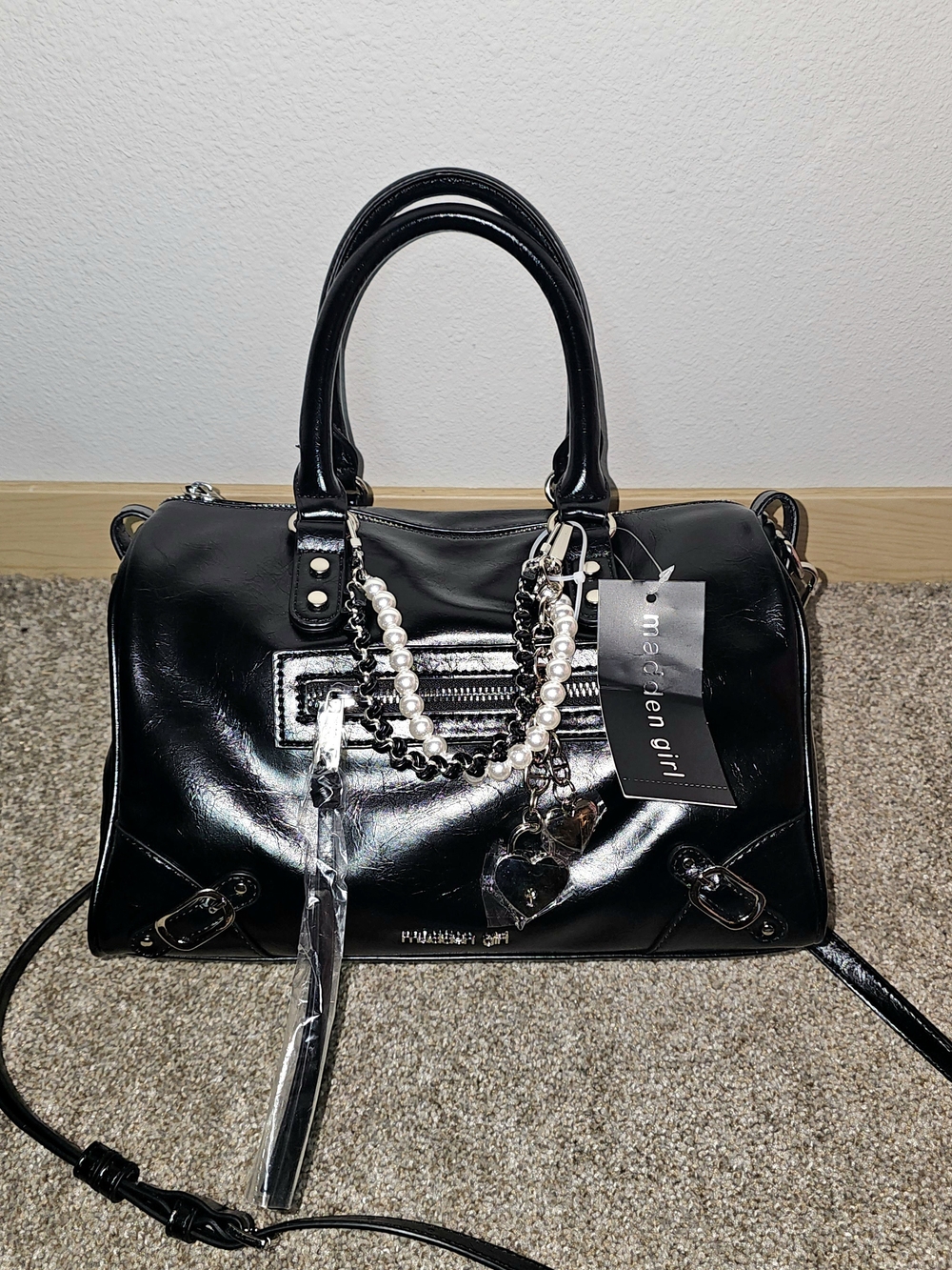 Madden Girl Black Patent Satchel Bag